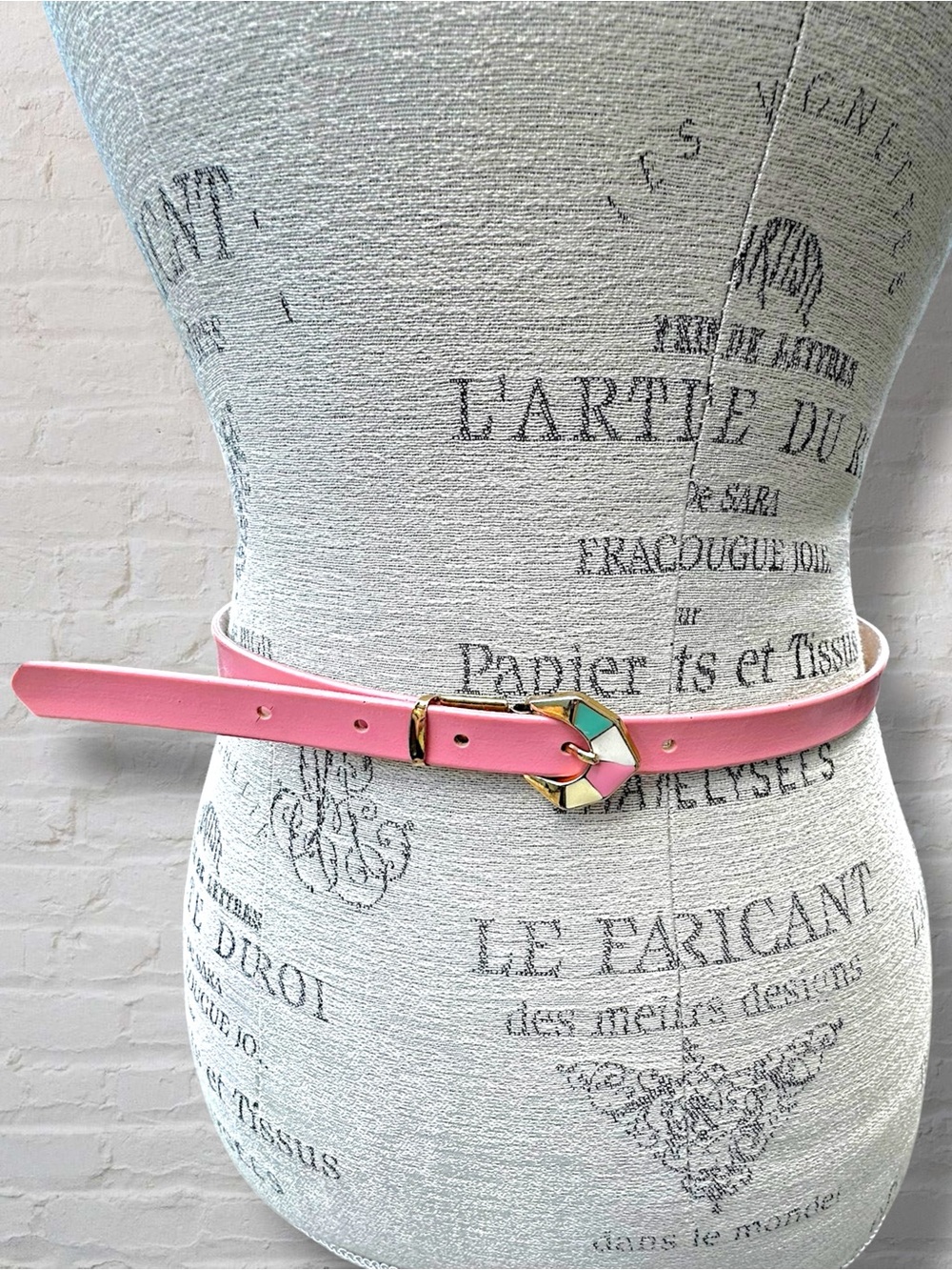 Vintage Tan Jay Pink Skinny Belt Century Canada Art Deco Buckle 12